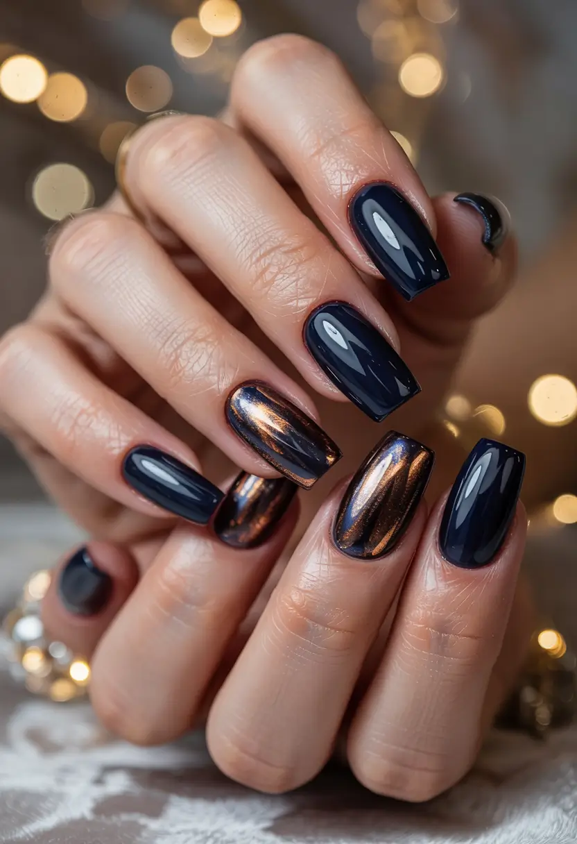winter color nails Midnight Copper Glow