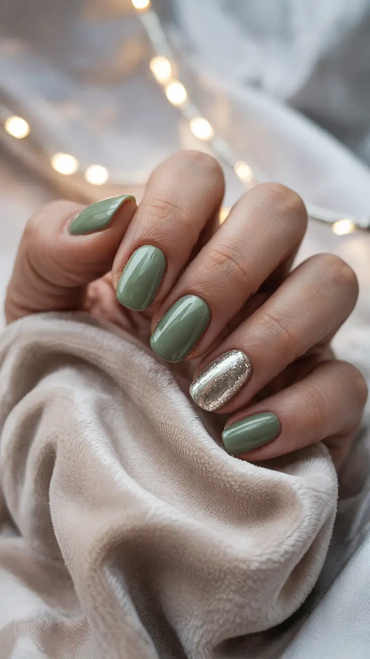 winter color nails Sage & Gold Accent Harmony