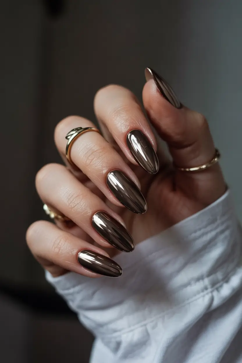 winter color nails 2025 molten bronze metallic perfection