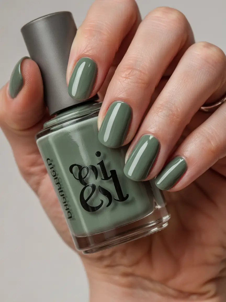 winter color nails 2025 mossy green minimalism