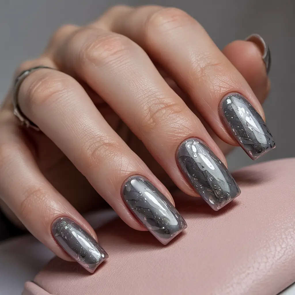 winter color nails Mirror Chrome Silver