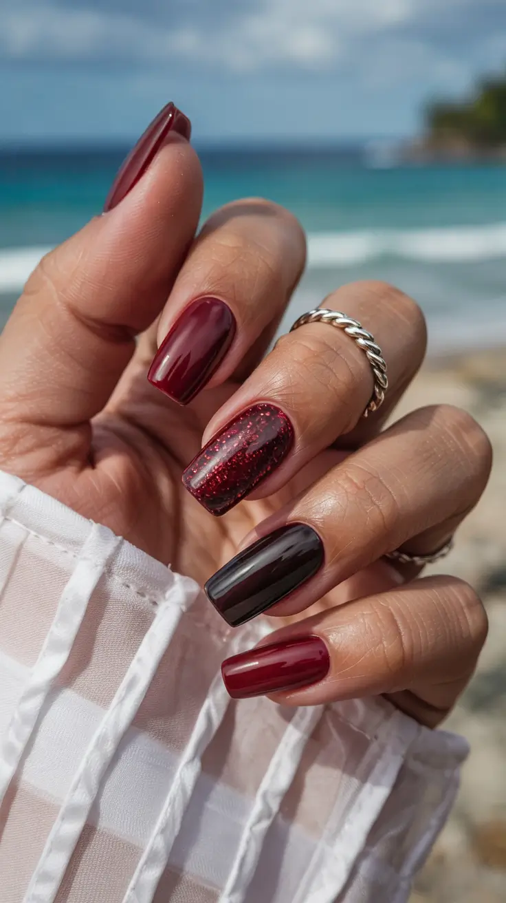 winter color nails Crimson Winter Spark