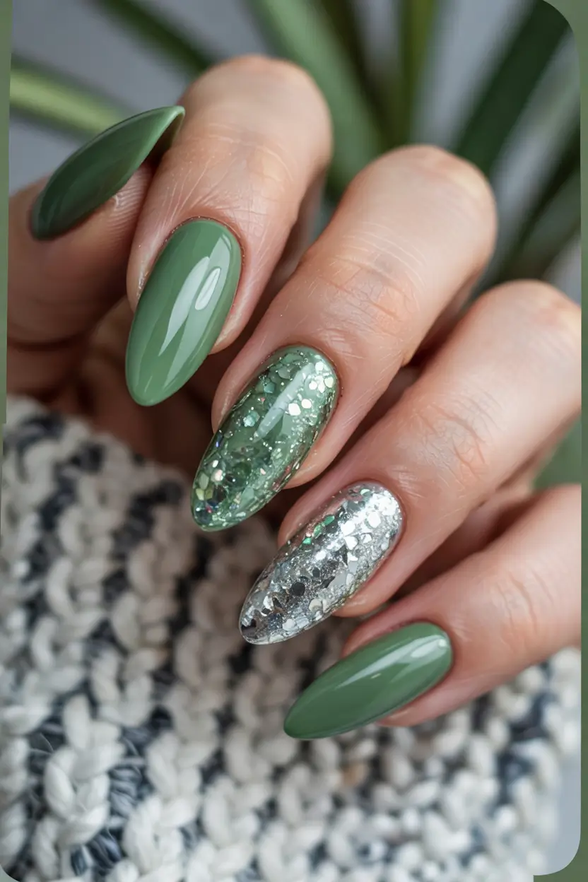 winter color nails Green Sparkle Fusion