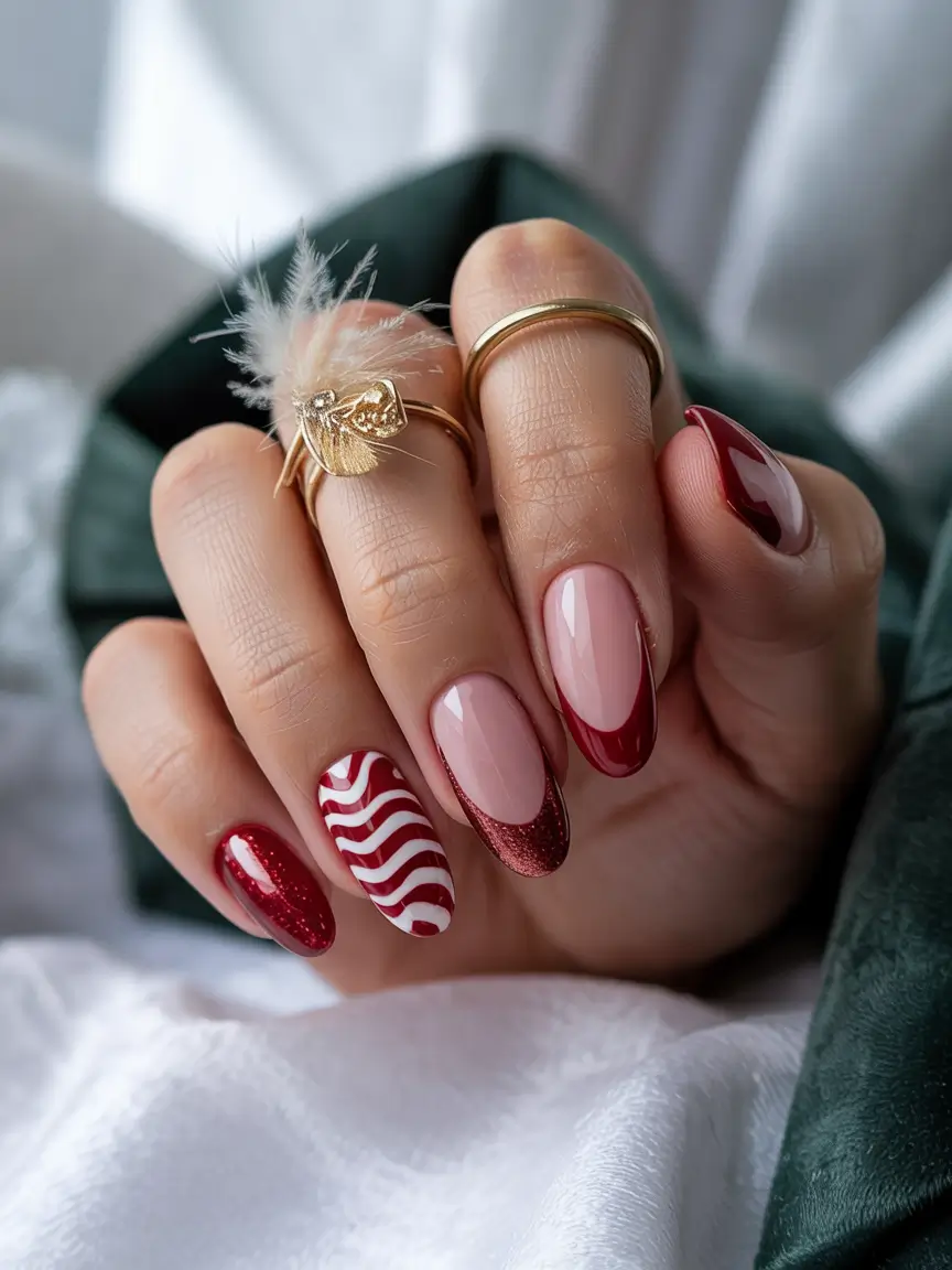 winter color nails Candy Cane Chic