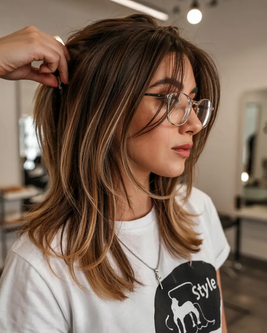 winter haircuts Layered Cut with Soft Curtain Bangs