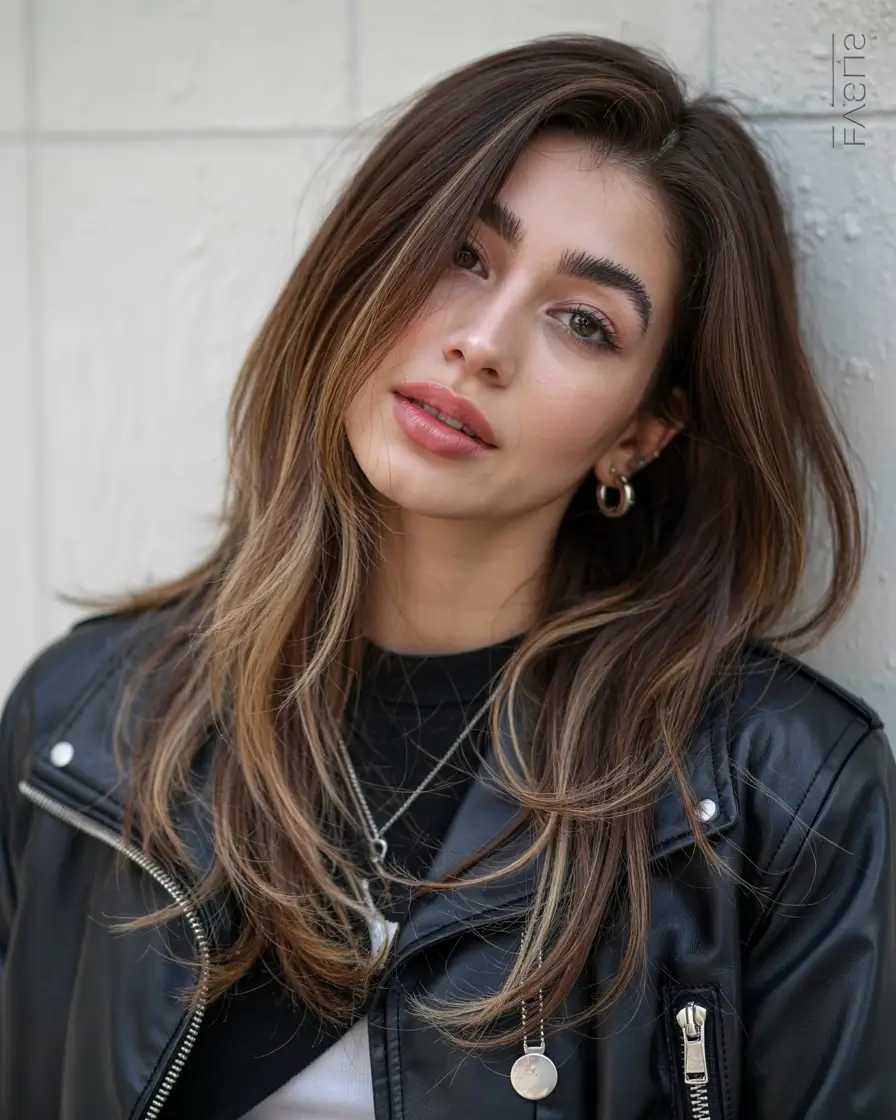 winter haircuts Layered Cut with Leather Jacket Vibe