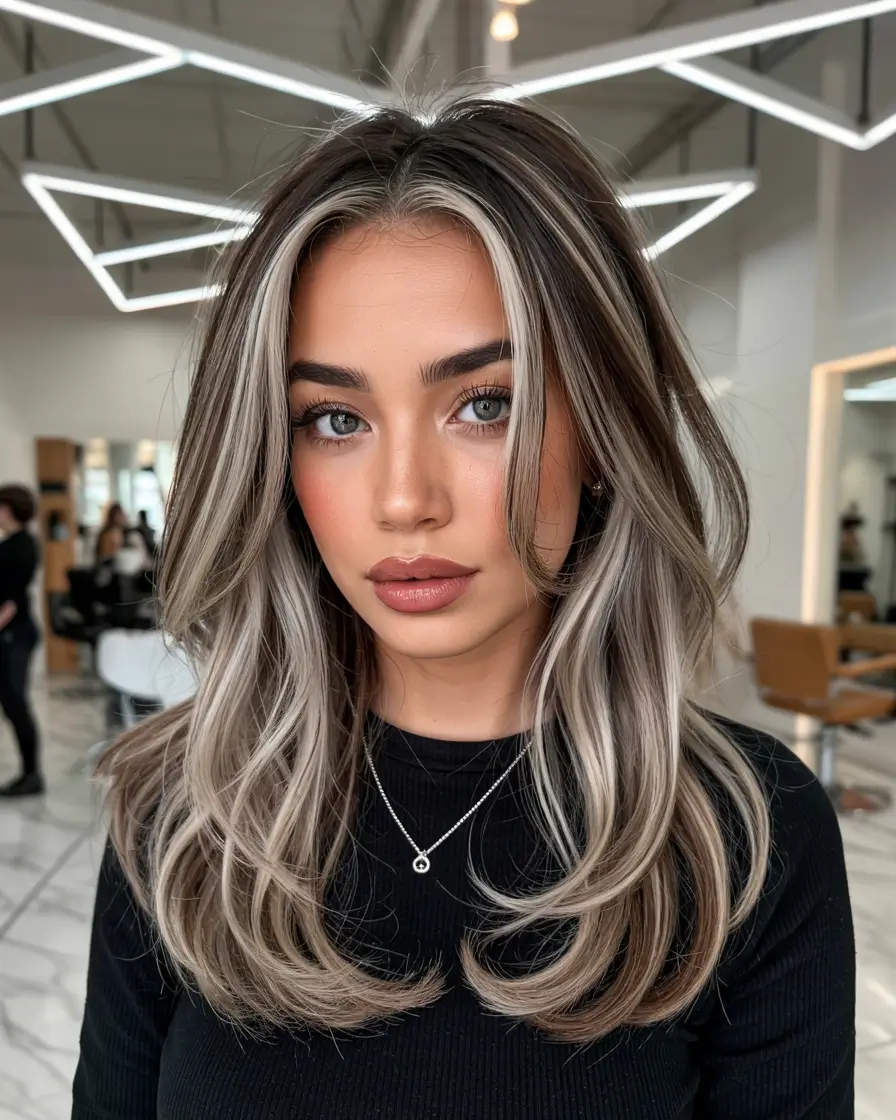 winter haircuts High-Contrast Layers with Bold Highlights