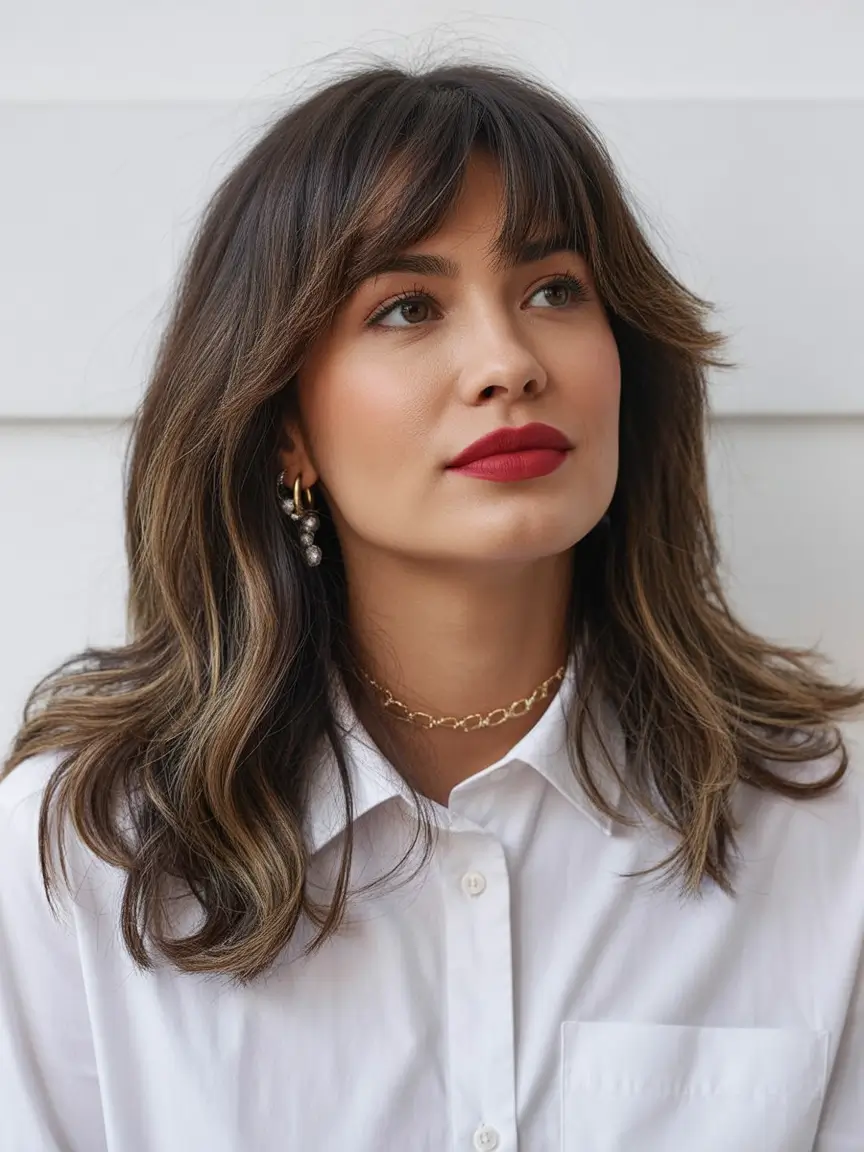 Winter Haircuts and Colors 2025-2026 Trends Textured Fringe with Subtle Warm Highlights