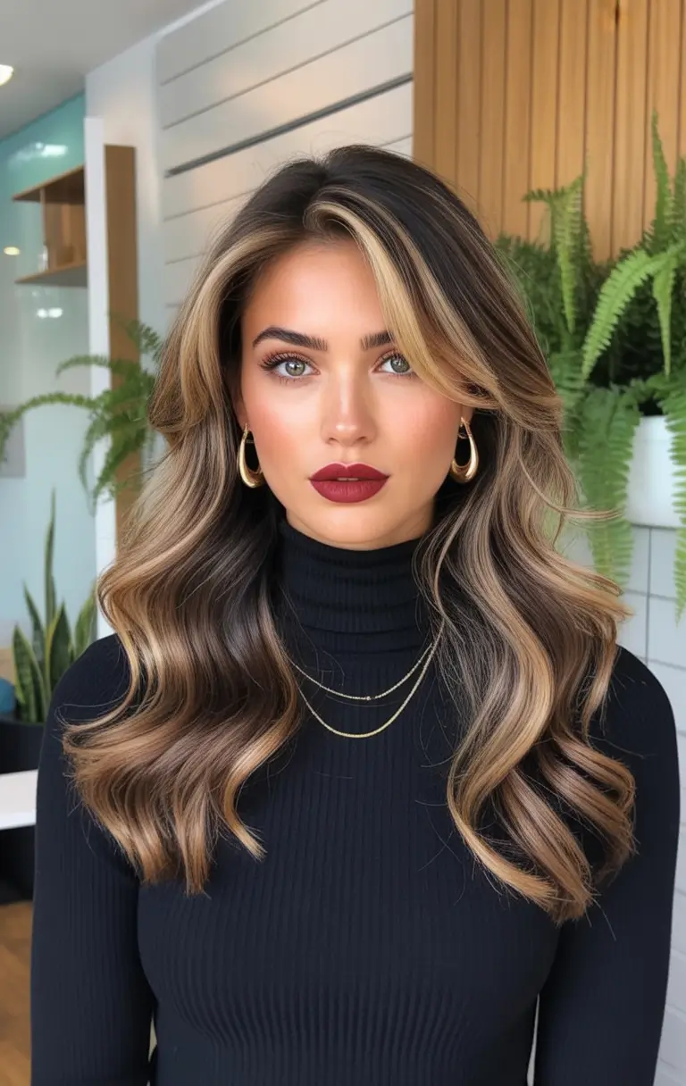 Winter Haircuts and Colors 2025-2026 Trends Money Piece Highlights with Deep Brunette Base