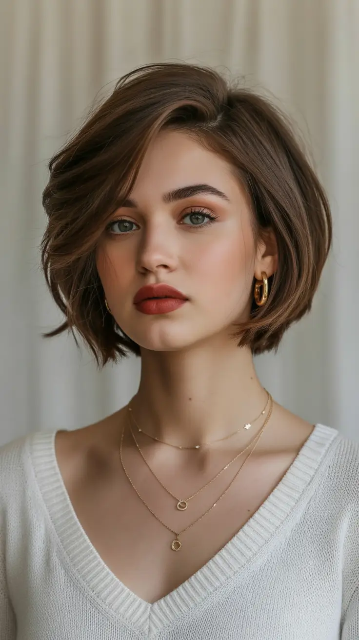 winter haircuts for round faces Elegant Side-Parted Bob
