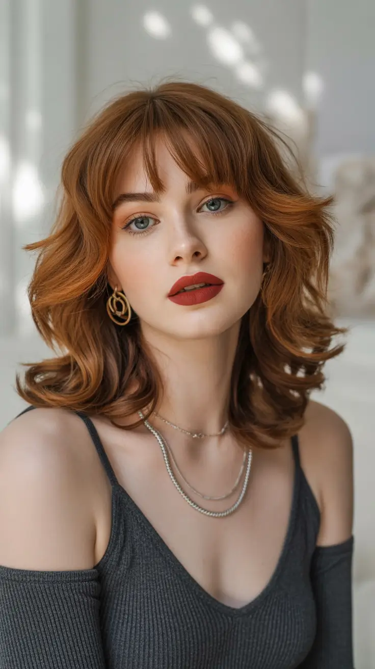 winter haircuts for round faces Retro-Inspired Medium Cut with Curved Fringe