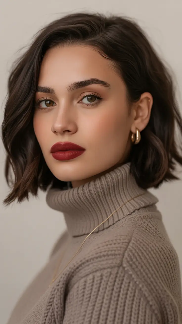 winter haircuts for round faces Classic Chin-Length Bob with Sleek Finish