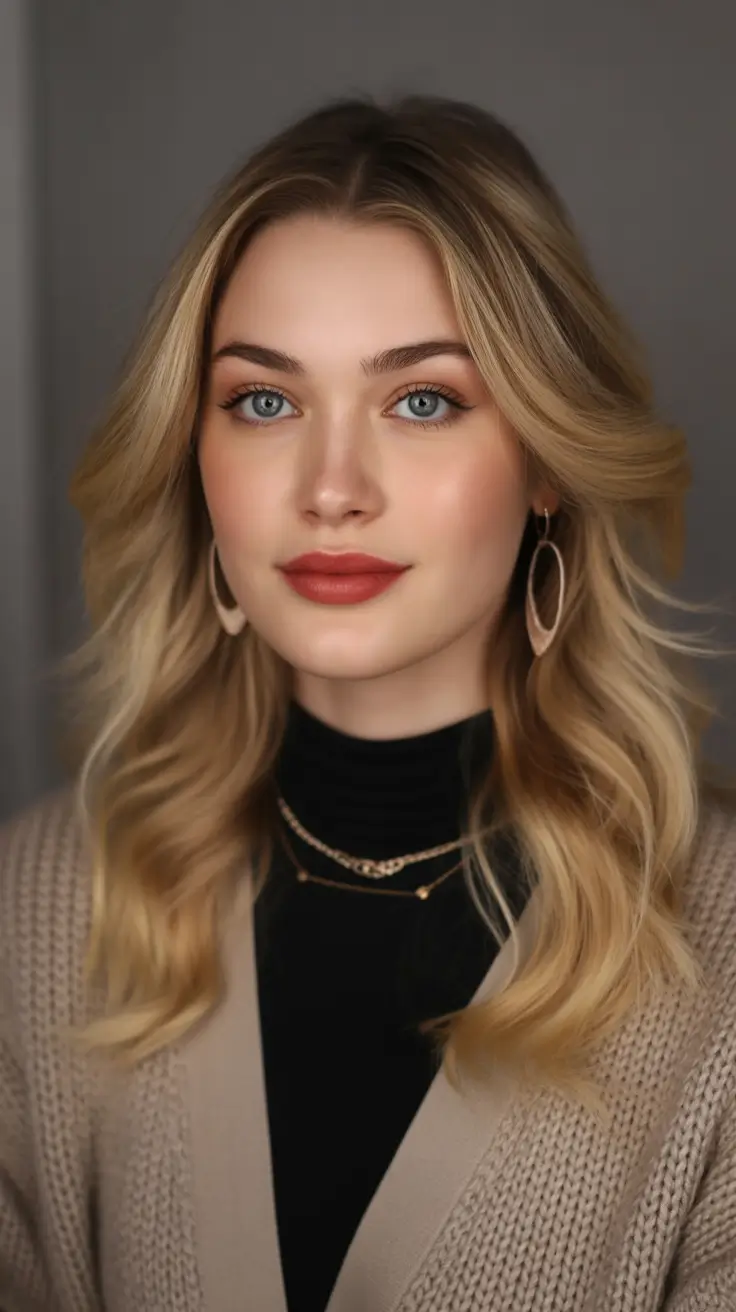 winter haircuts for round faces Soft Blonde Layers with Face-Framing Waves
