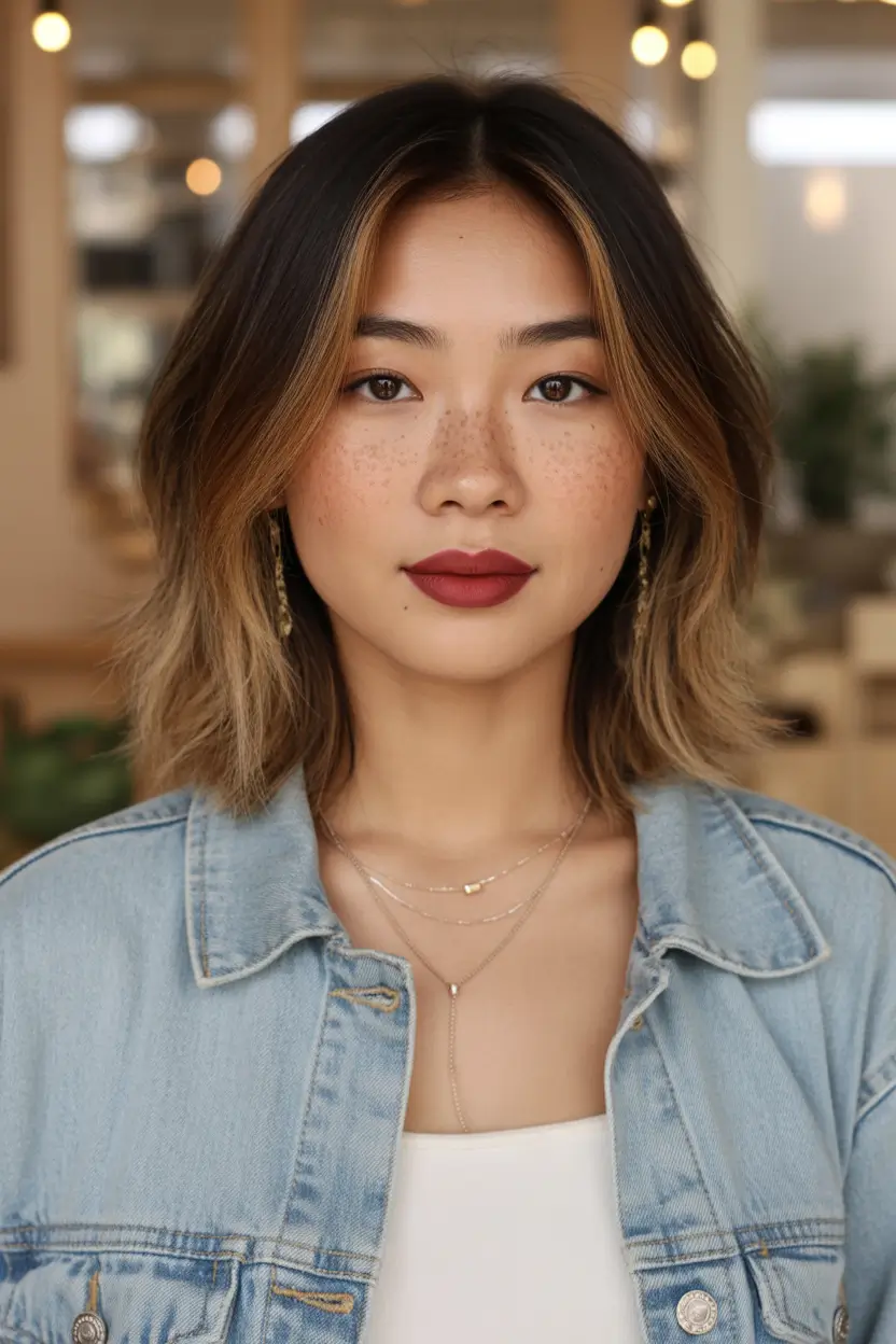 winter haircuts for round faces Effortless Center-Part Medium Cut