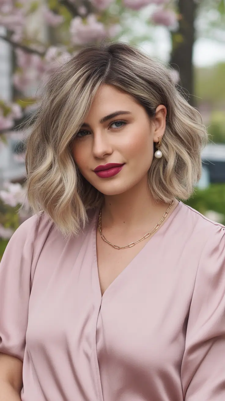 winter haircuts for round faces Textured Blonde Bob with Side Sweep