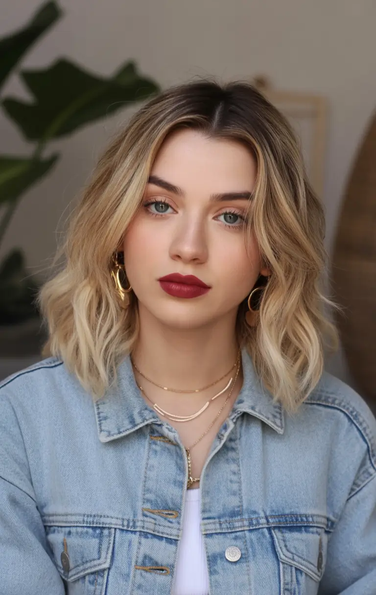 winter haircuts for round faces Casual Blonde Waves with Middle Part