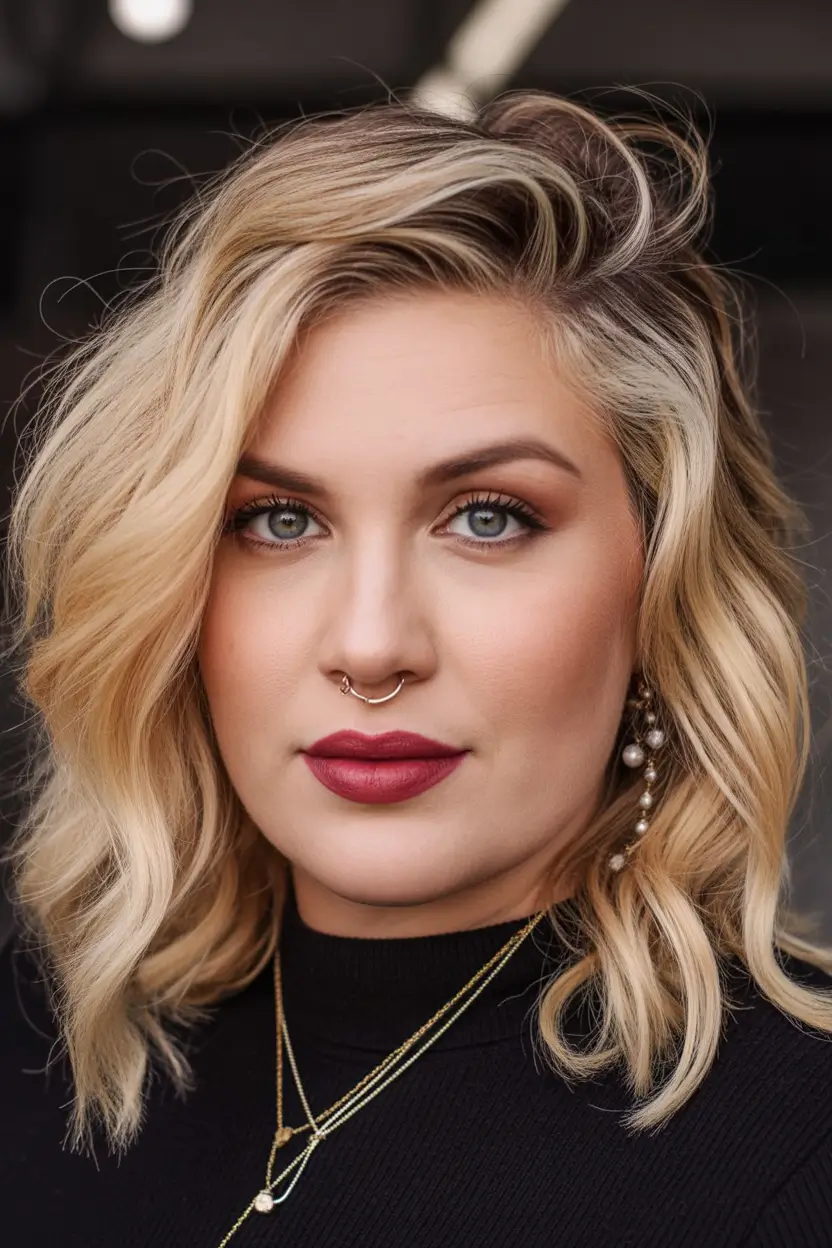 Winter hairstyles for Plus Size Women Blonde Textured Waves with a Modern Edge