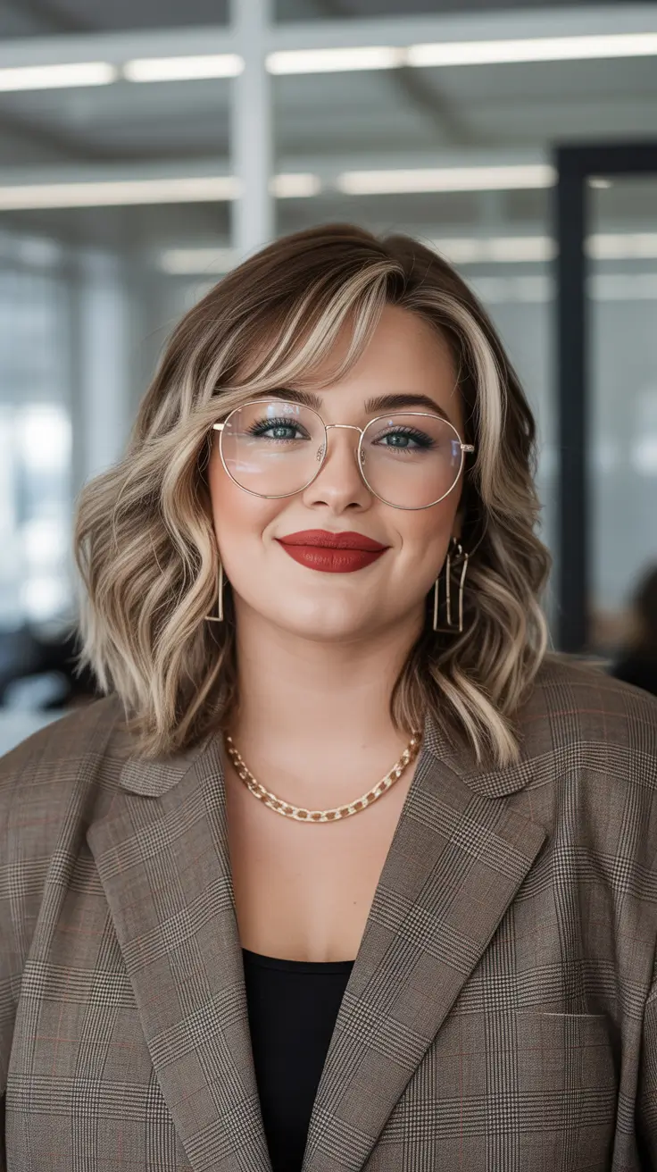 Winter hairstyles for Plus Size Women Dimensional Blonde Bob with Framing Highlights