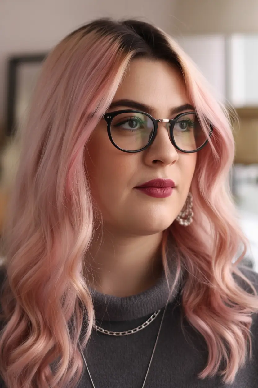Winter hairstyles for Plus Size Women Pastel Pink Soft Waves