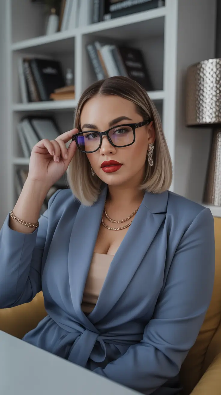 Winter hairstyles for Plus Size Women Sleek Precision Bob with Modern Sophistication