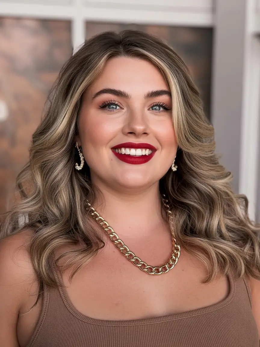 Winter hairstyles for Plus Size Women Cool Blonde Glam with Voluminous Curls