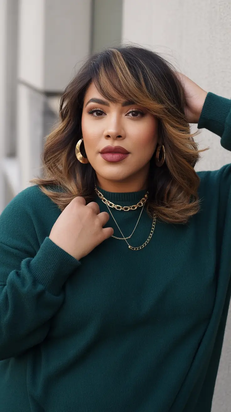 Winter hairstyles for Plus Size Women Layered Lob with Side Bangs