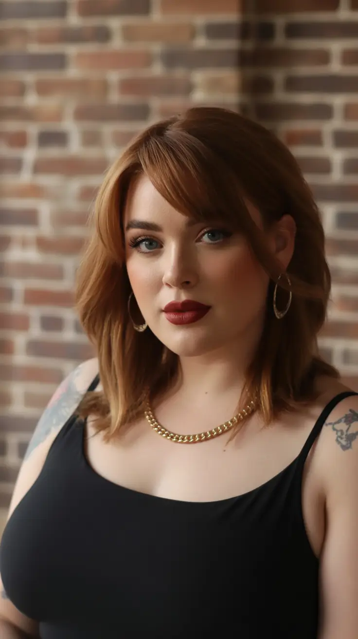 Winter hairstyles for Plus Size Women Warm Auburn Layers with Natural Movement