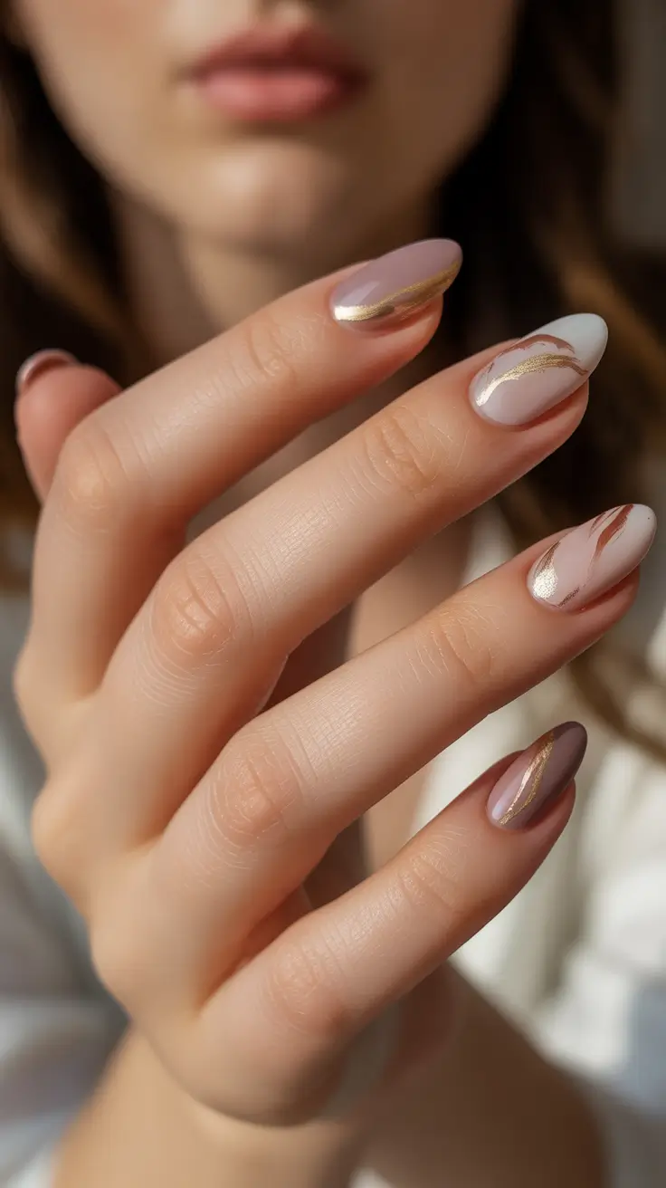 winter holiday nails 2025-2026 cinnamon marble