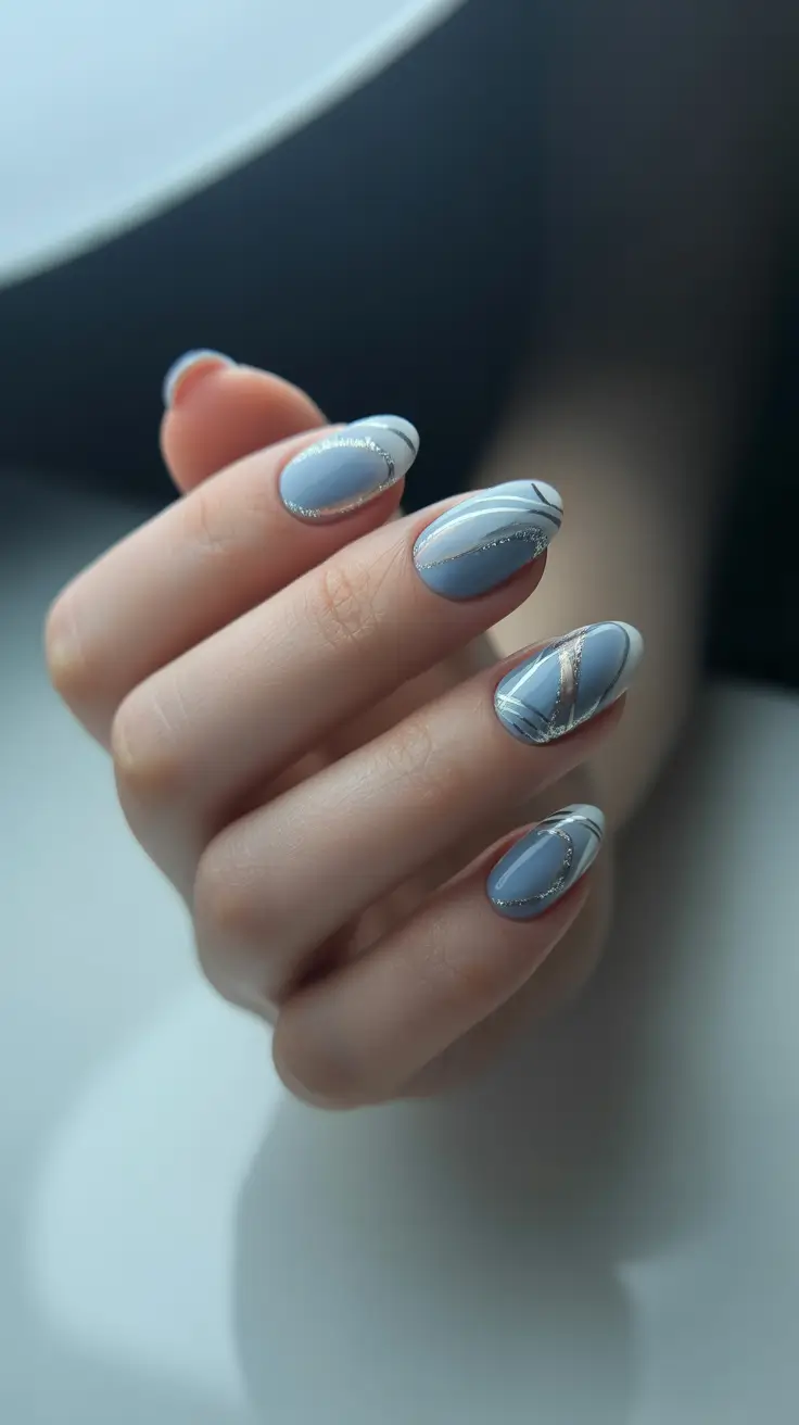 winter holiday nails 2025-2026 blue frost lines