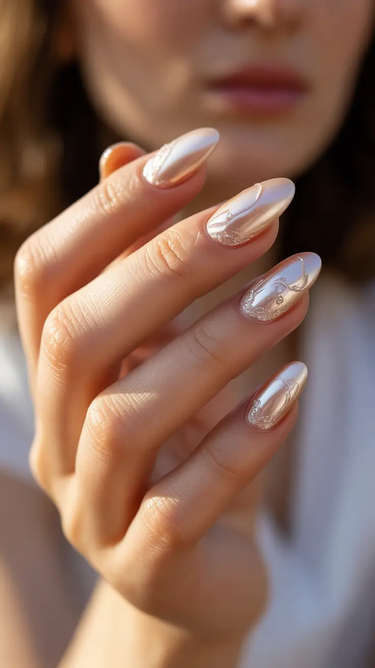 winter holiday nails 2025-2026 pearly chrome