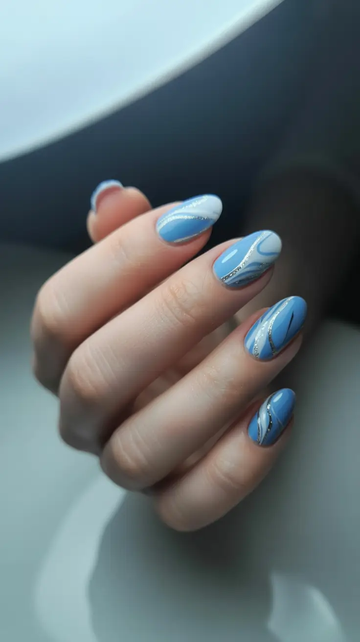 winter holiday nails 2025-2026 blue winter flow