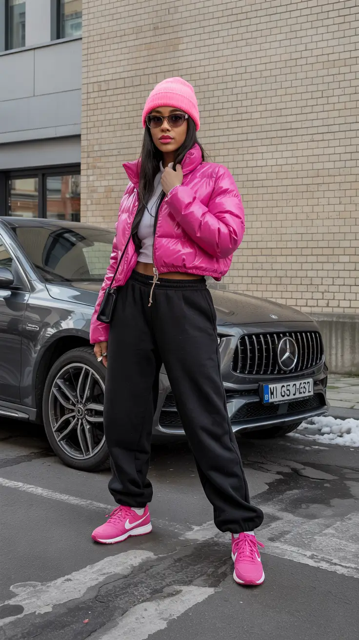 winter outfits blackgirl Pop of Pink Streetwear Energy