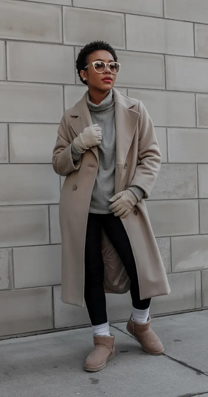 winter outfits black girl Minimalist Grey Layers with Cozy Charm