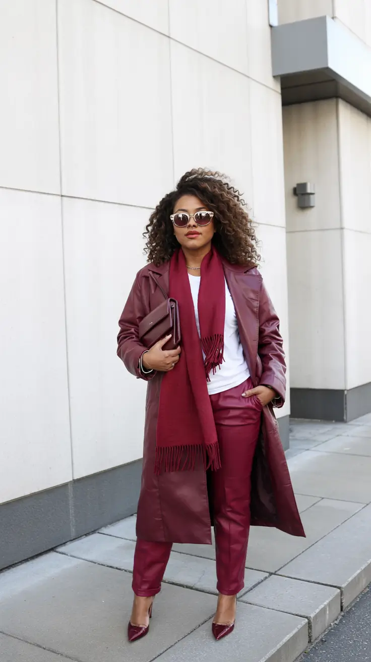 winter outfits blackgirl Deep Red Monochrome Power Look