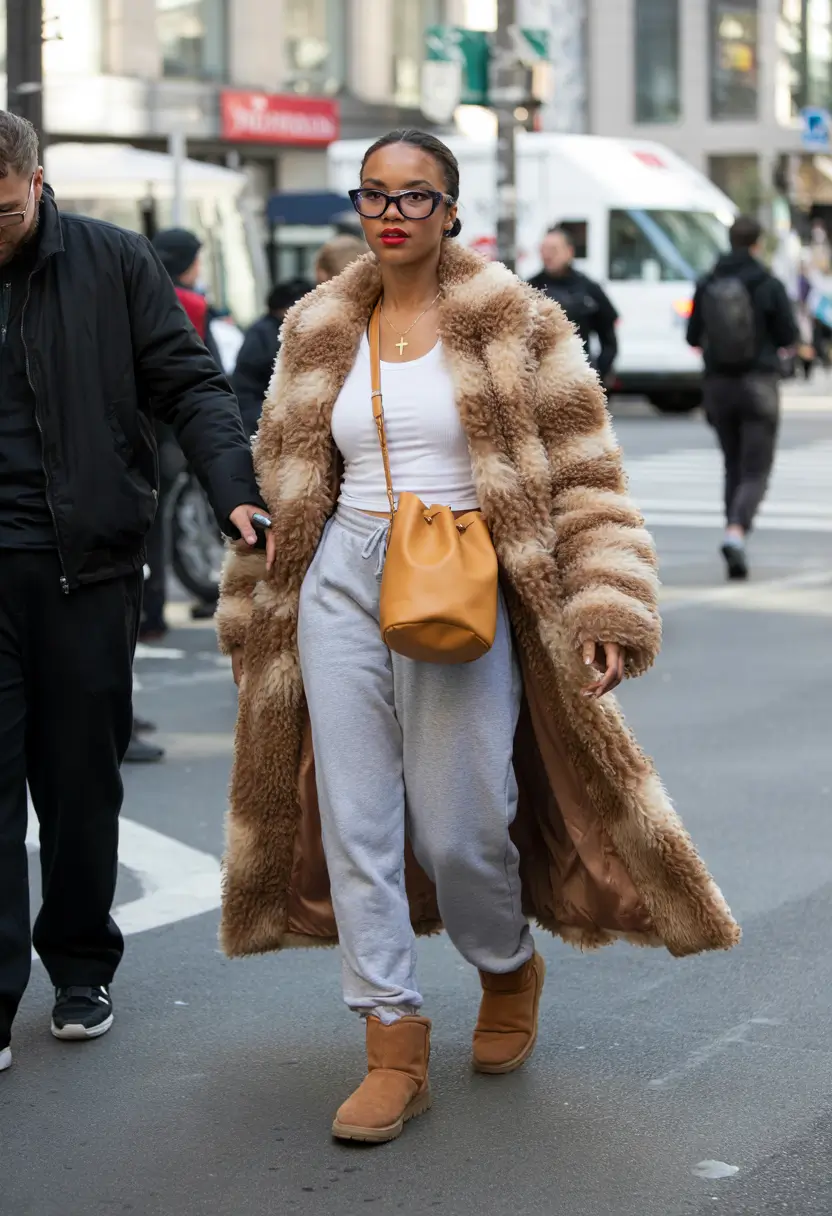 winter outfits blackgirl Cozy Streetwear with a Luxe Fur Moment