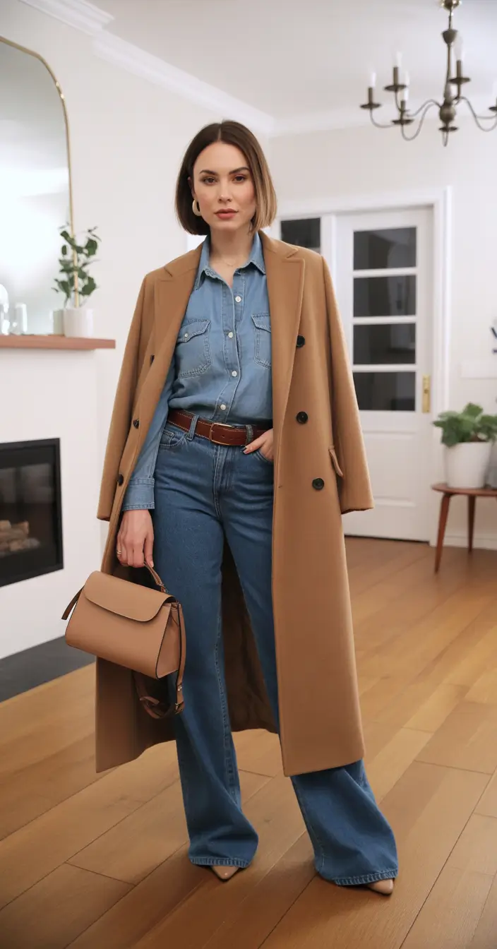 winter work outfits 2025 denim on denim with a tailored twist