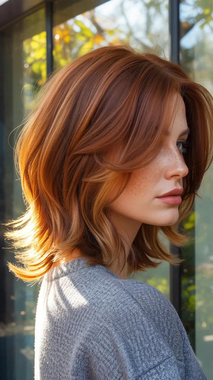 auburn hair color Sunlit Soft Auburn Layers