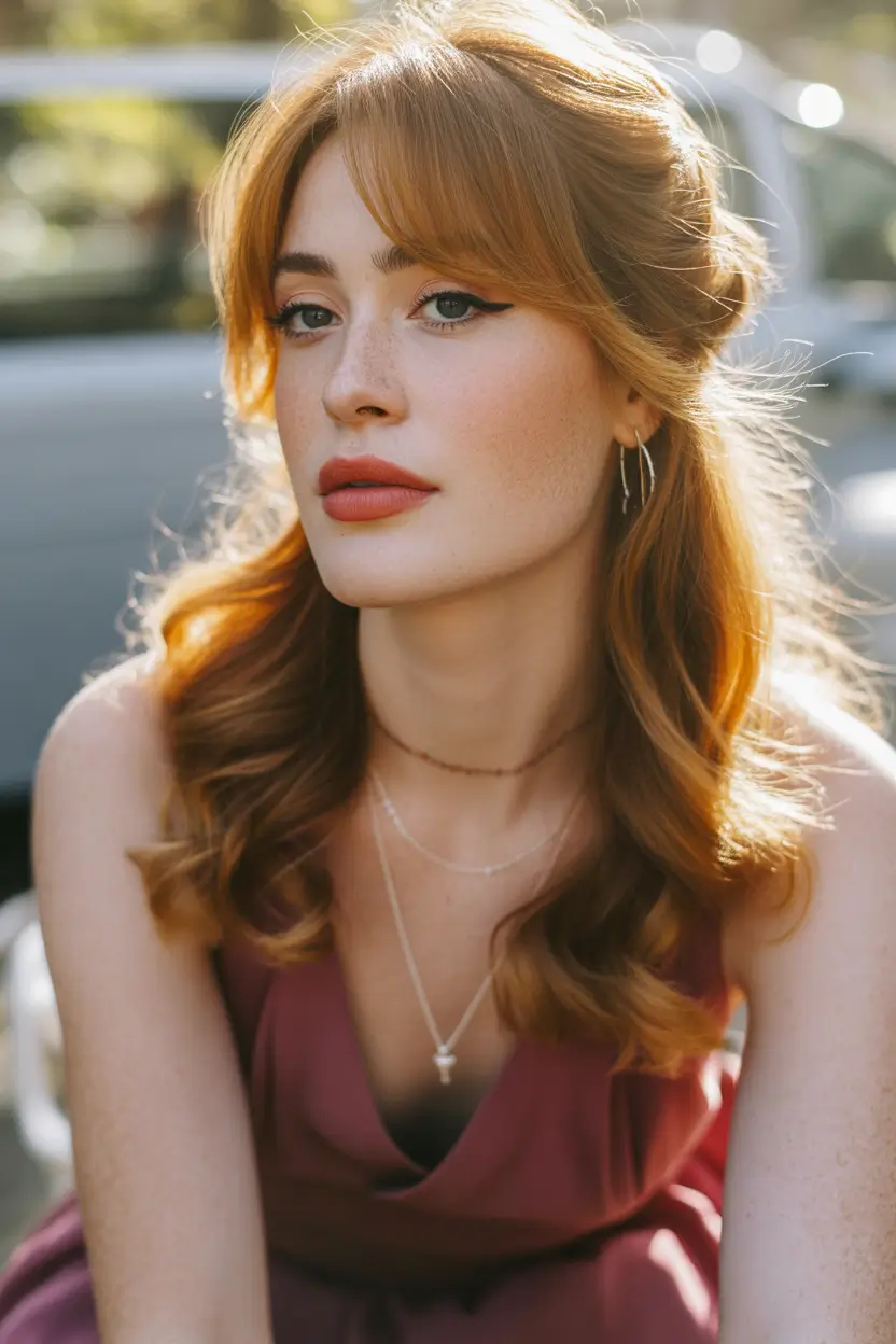 auburn hair color Soft Golden Auburn Half Up Glow