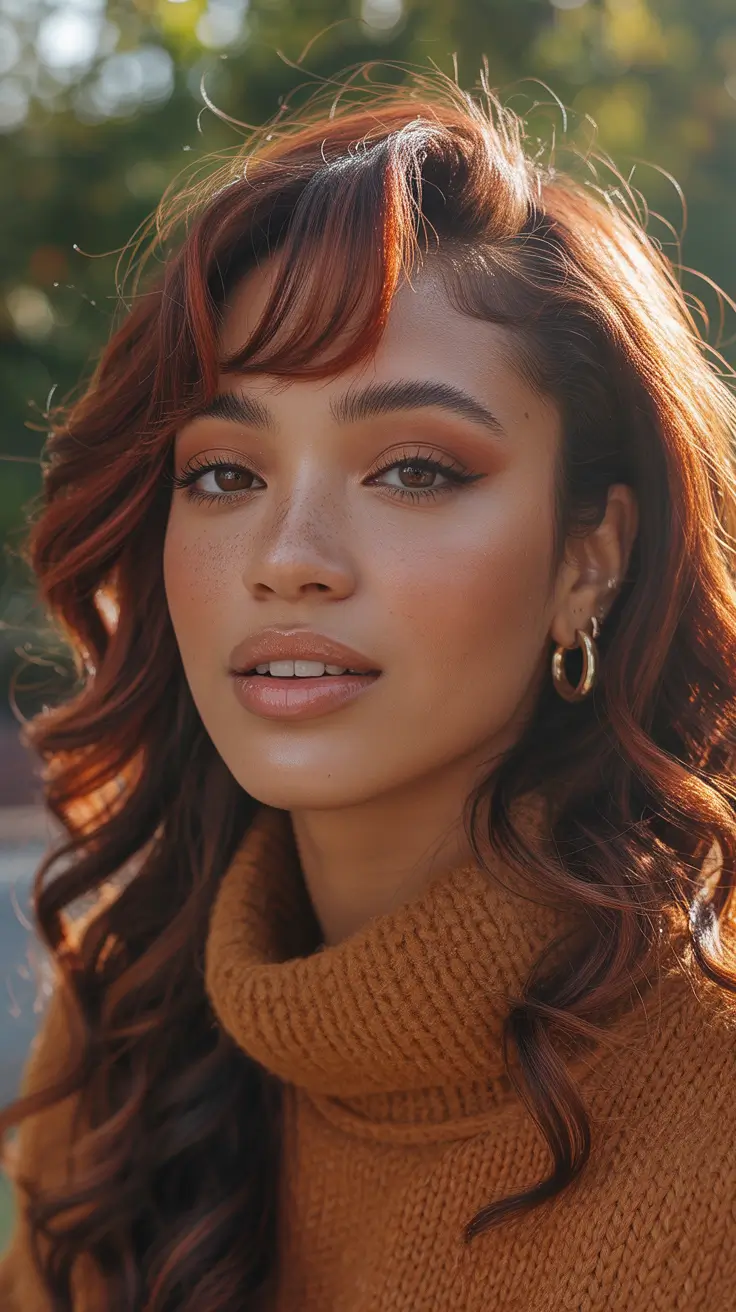 auburn hair color Copper Auburn Waves With Fringe