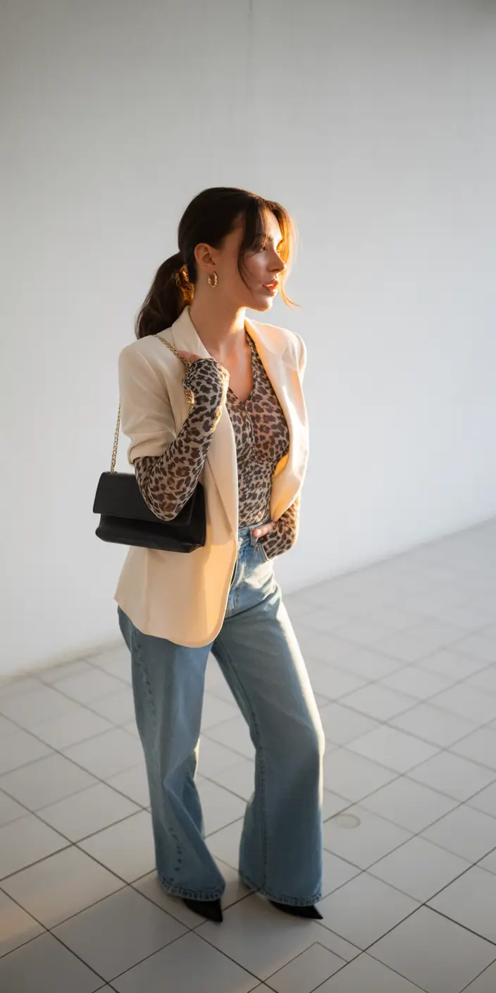 capsule wardrobe outfits 2026 leopard layering with modern minimal energy