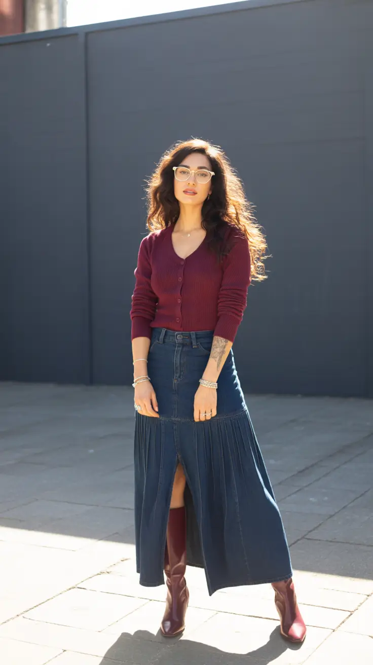 best capsule wardrobe outfits 2026 structured knitwear paired with statement denim