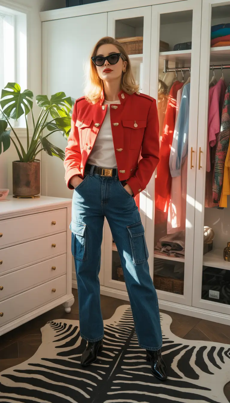 capsule wardrobe outfits 2026 structured red jacket for a bold capsule moment