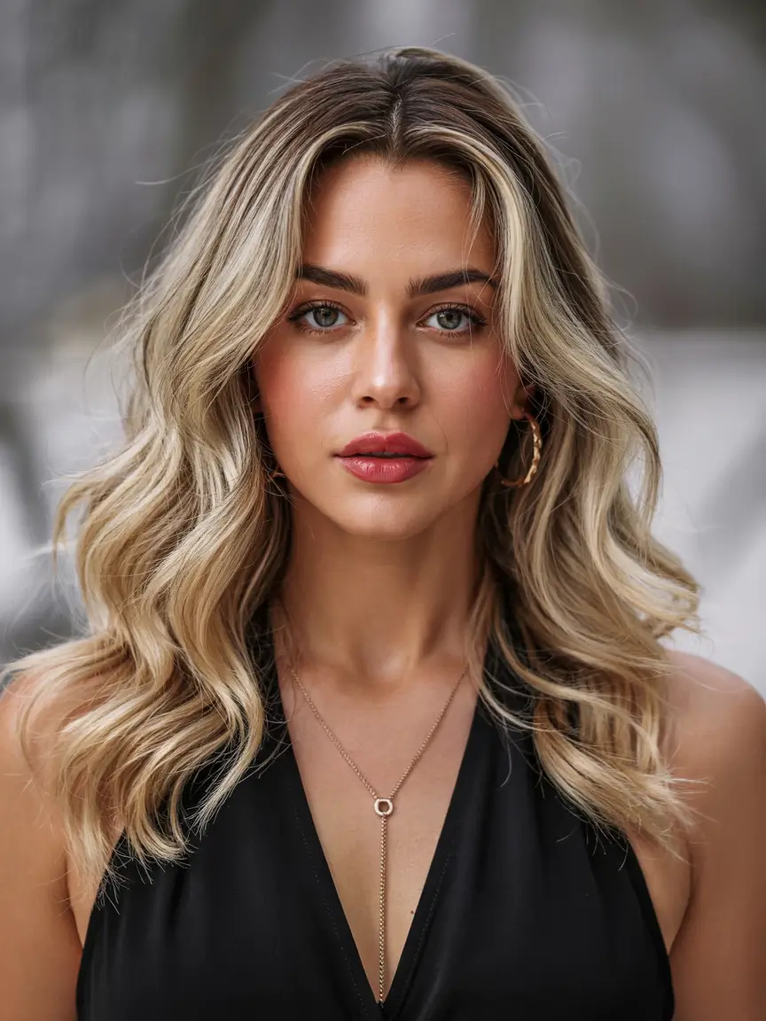 blonde hair color Pearl Beige Waves With Dimensional Softness