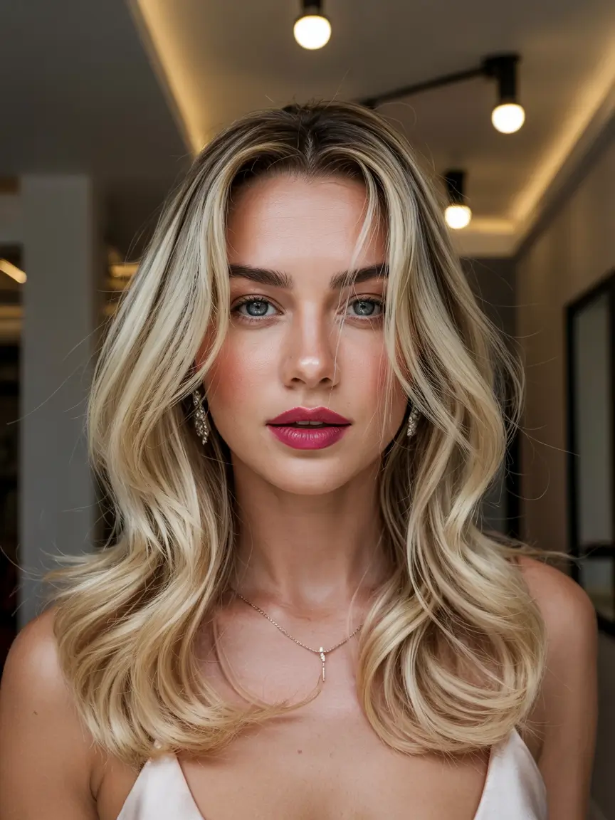 blonde hair color Soft Vanilla Cream Blonde With Feathered Ends