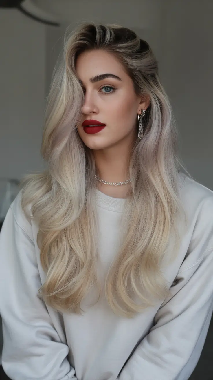 blonde hair color Cool Pearl Platinum With Soft Shadowing