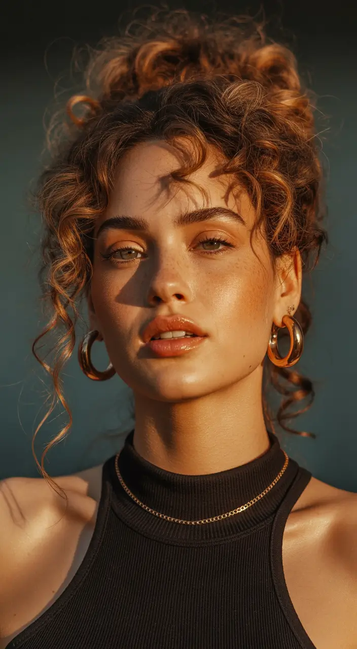 Brown hair colors Sunlit Cinnamon Curls With Golden Copper Warmth