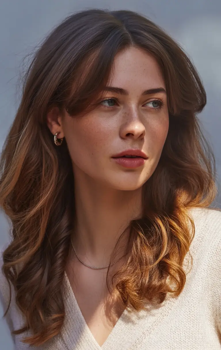 Brown hair colors Classic Medium Brown With Soft Auburn Light On The Ends