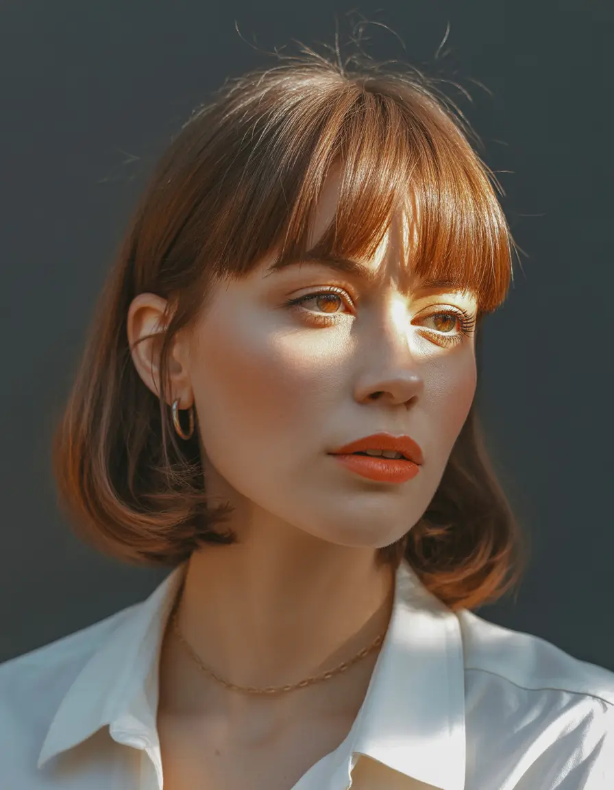 Brown hair colors Light Copper Brown Bob With Soft Honey Glow