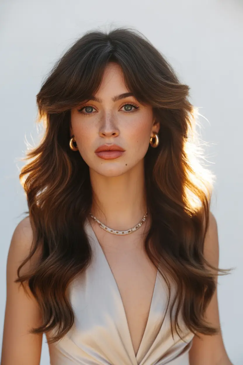 Brown hair colors Rich Long Brunette With Warm Honey Tea Brightness