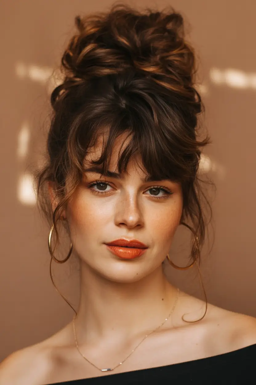 Brown hair colors Textured Espresso Brown Updo With Caramel Threads